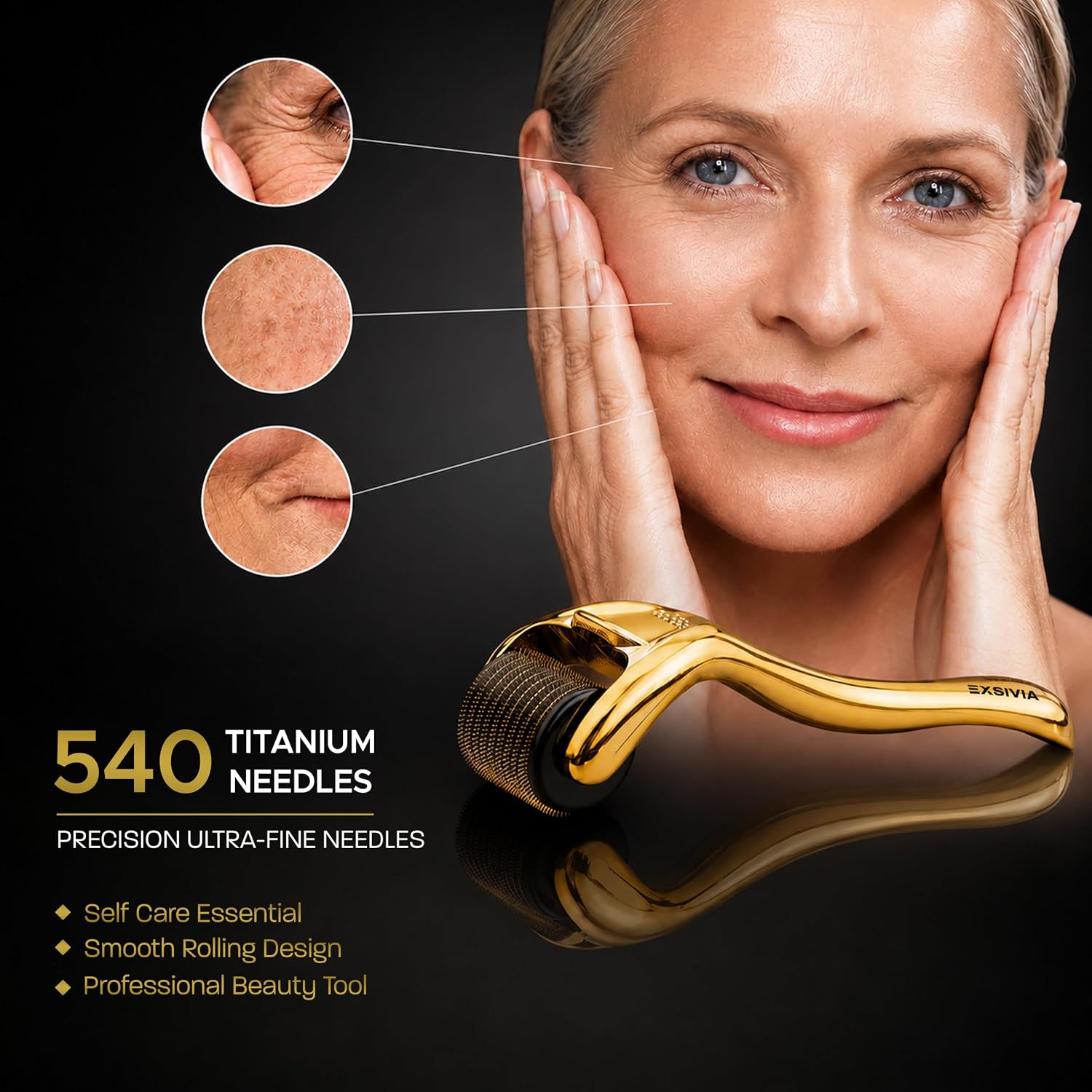 Derma Roller for Face, Beard, and Hair - 0.25mm Microneedle Titanium Needles Roller For Men and Women EXSIVIA