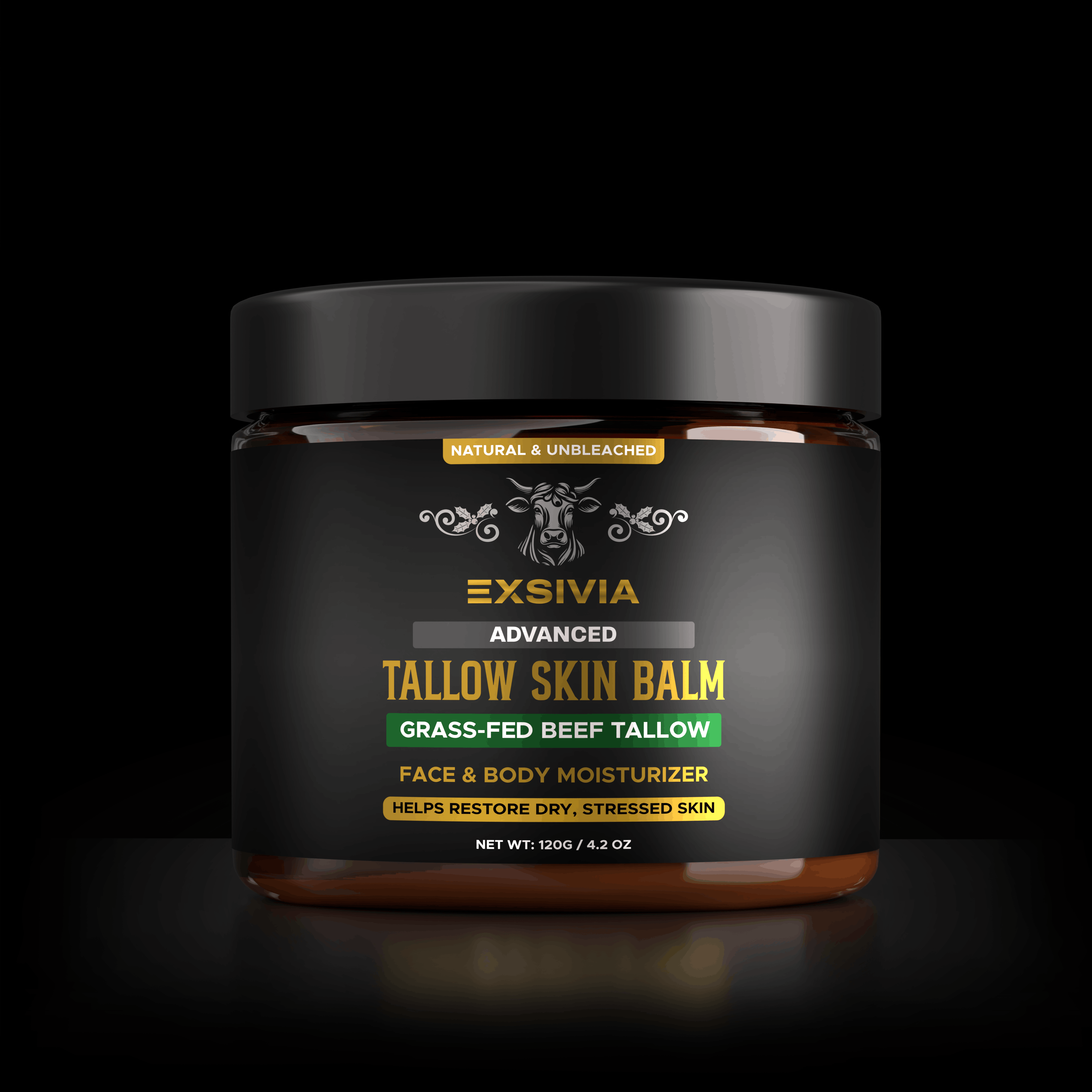 EXSIVIA Unbleached Beef Tallow Skin Balm, Fragrance-Free Face & Body Moisturizer with Sunflower Oil & Beeswax, Fast-Absorbing Deep Moisture for Dry Skin EXSIVIA