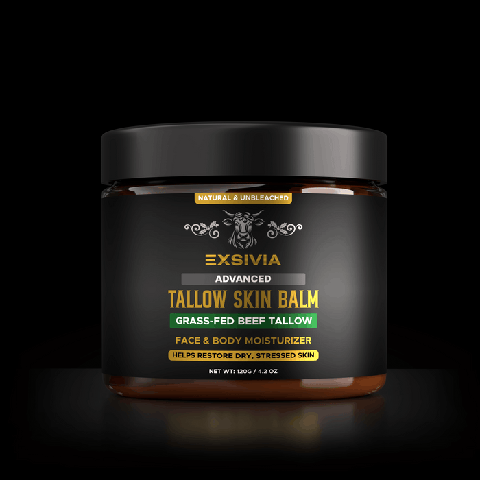 EXSIVIA Unbleached Beef Tallow Skin Balm, Fragrance-Free Face & Body Moisturizer with Sunflower Oil & Beeswax, Fast-Absorbing Deep Moisture for Dry Skin EXSIVIA
