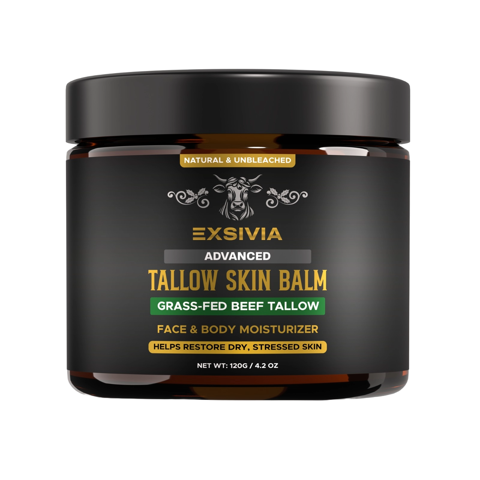 EXSIVIA Unbleached Beef Tallow Skin Balm, Fragrance-Free Face & Body Moisturizer with Sunflower Oil & Beeswax, Fast-Absorbing Deep Moisture for Dry Skin EXSIVIA