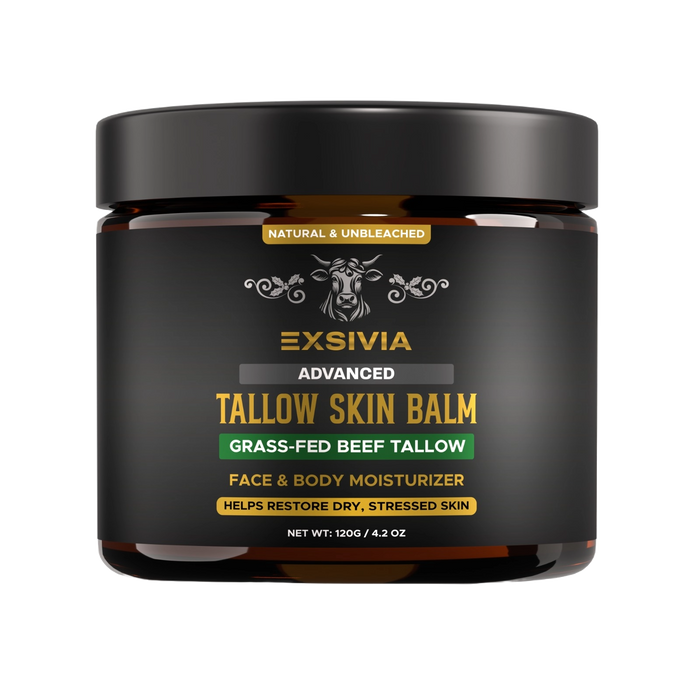 EXSIVIA Unbleached Beef Tallow Skin Balm, Fragrance-Free Face & Body Moisturizer with Sunflower Oil & Beeswax, Fast-Absorbing Deep Moisture for Dry Skin EXSIVIA