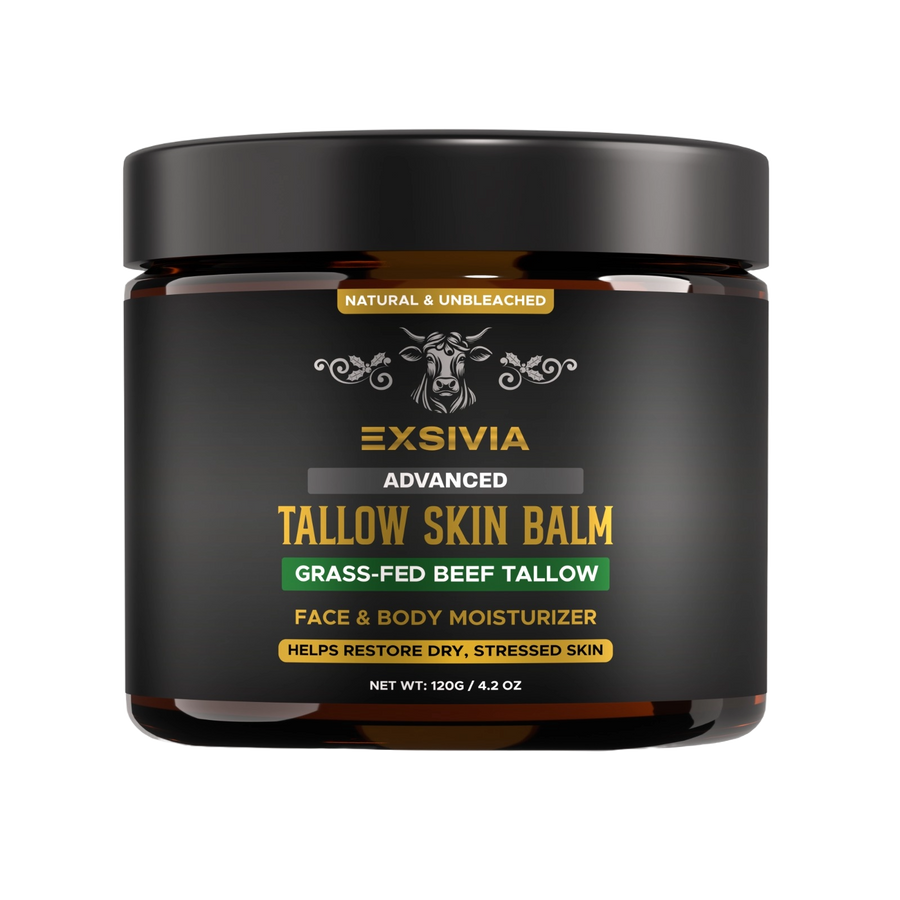 EXSIVIA Unbleached Beef Tallow Skin Balm, Fragrance-Free Face & Body Moisturizer with Sunflower Oil & Beeswax, Fast-Absorbing Deep Moisture for Dry Skin EXSIVIA