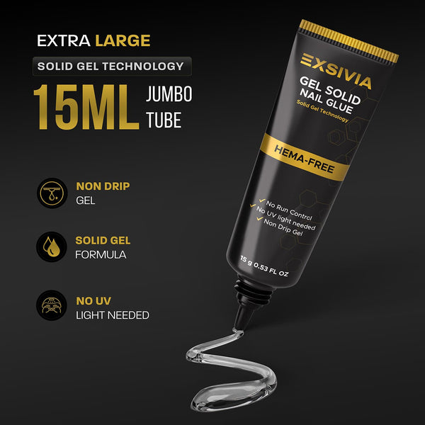 EXSIVIA Super Strong Semi Solid Nail Glue 15g for All Nail Types, Press On Nails, Acrylic Nails and Nail Tips, Quick Drying, Long Lasting, No UV Light Needed, Thick No-Drip Adhesive EXSIVIA