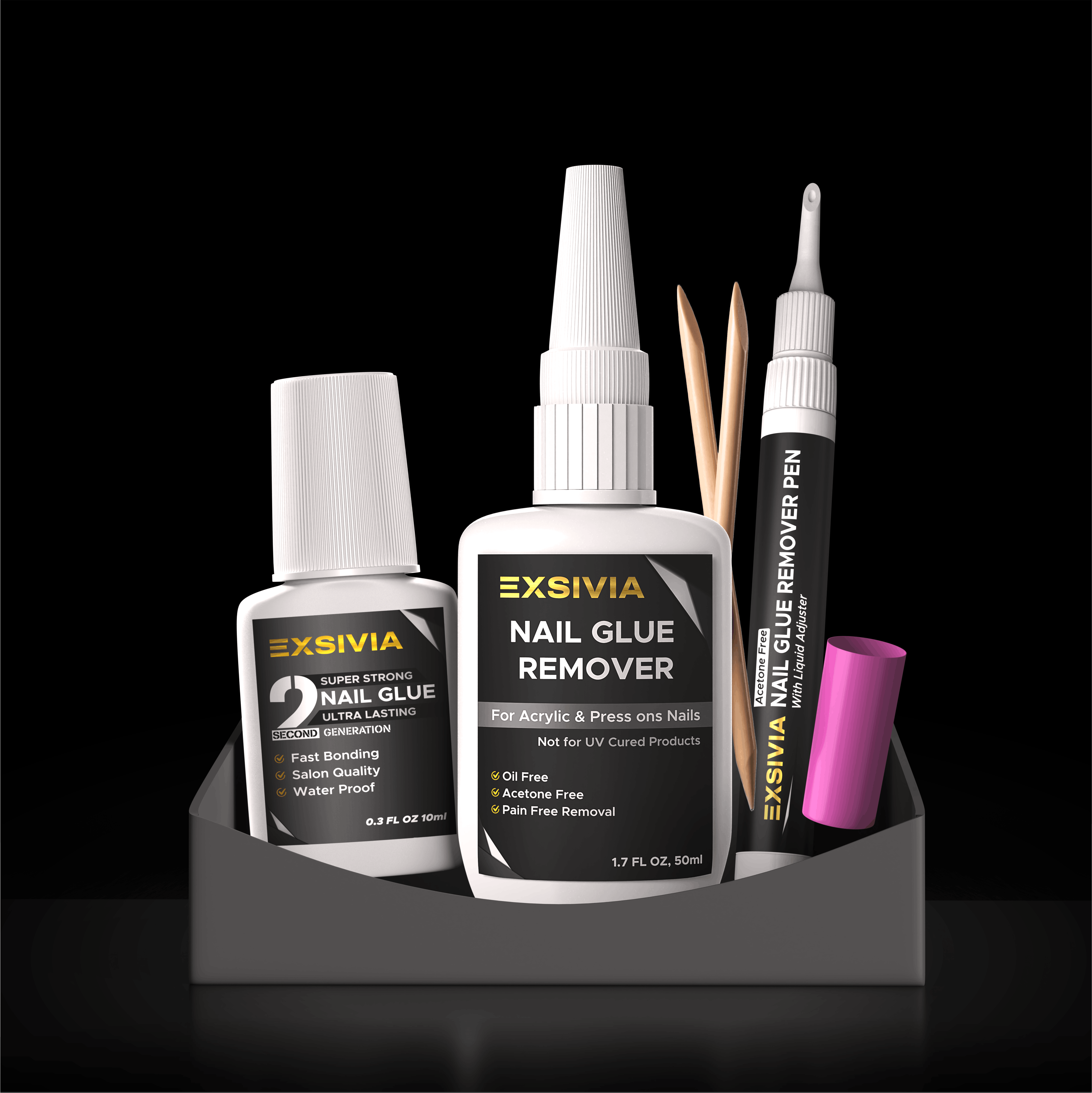 EXSIVIA Nail Fix Kit – Super Strong Glue, Removers, Cuticle Oil & Tools EXSIVIA