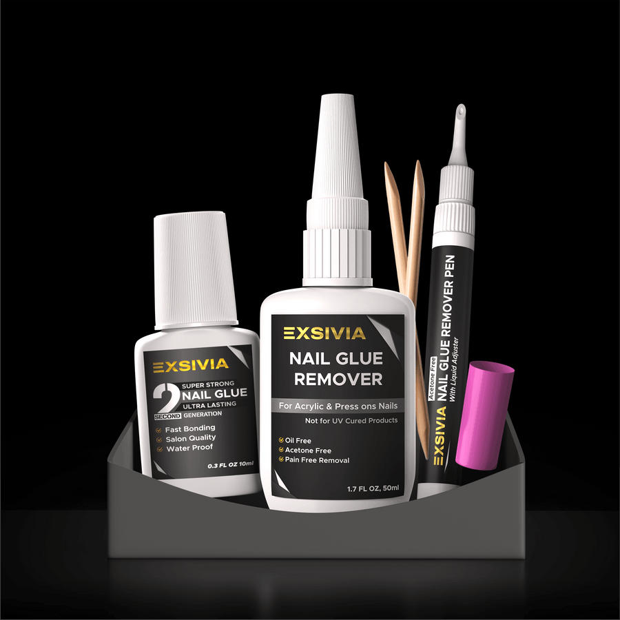 EXSIVIA Nail Fix Kit – Super Strong Glue, Removers, Cuticle Oil & Tools EXSIVIA