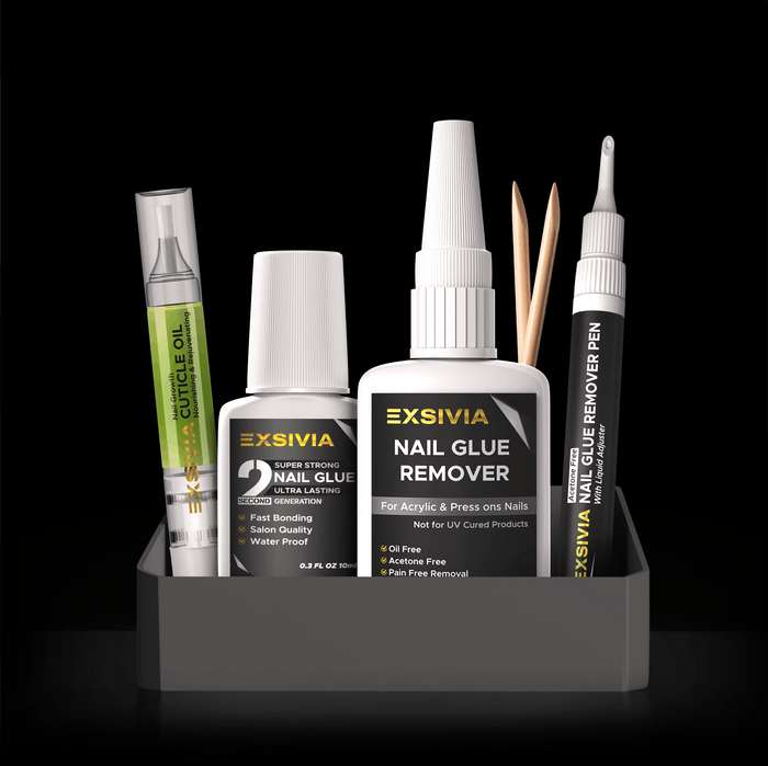 Exsivia Nail Care Bundle of 5 - Super Strong Glue, Remover & Top Coat EXSIVIA