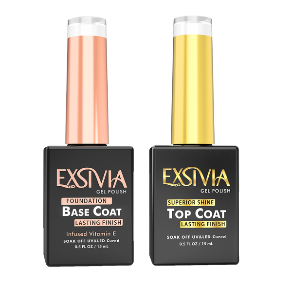 Vitamin E Infused Base and Top Coat Nail Gel Strengthener, High Endless Glossy Shine - EXSIVIA